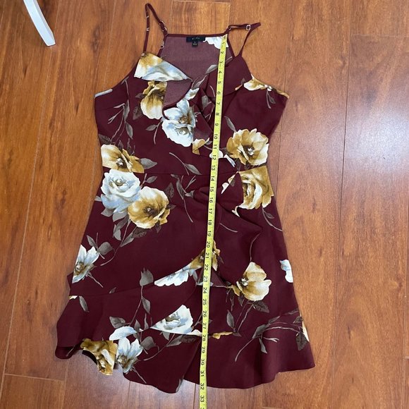 Mine Boutique Ruffle Surplice Cinnamon Rust Floral Wrap Mini Dress Size L - Picture 8 of 11